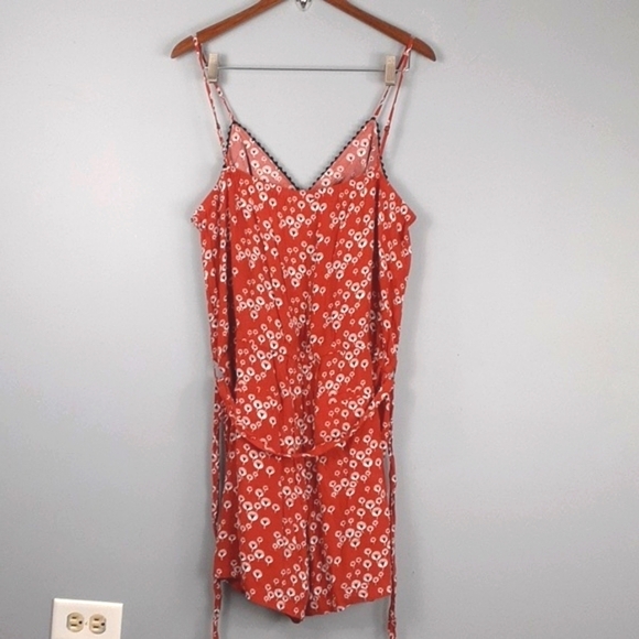 Ann Taylor Loft Orange Rust Floral Spaghetti Strap Romper Shorts - Picture 8 of 10